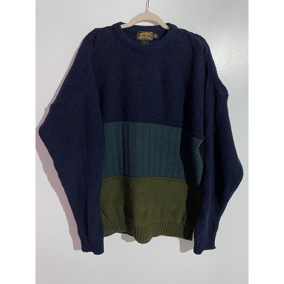 Vtg 80s Eddie Bauer Sweater XLT Cotton Fisherman Cable Knit Grandpa Grunge USA